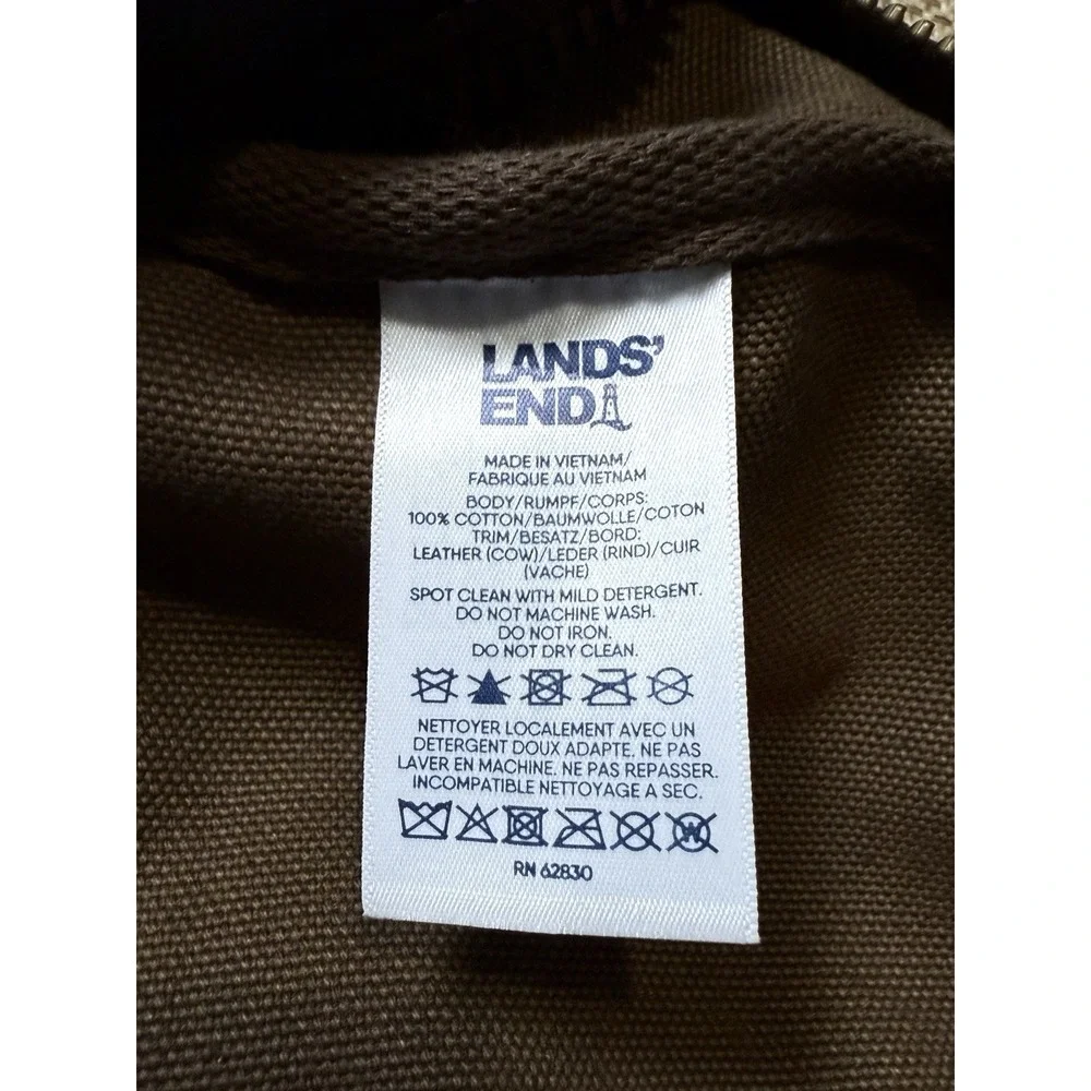 Lands End Waxed Canvas Duffle Bag Brown Heavy Duty Travel Vacation Gym